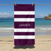 Moderne Elegant Paars White Stripes Pattern Name Strandlaken