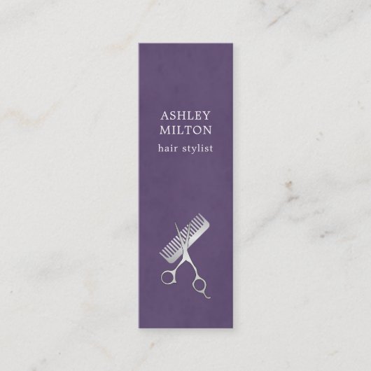 Moderne Elegant Paarse schaar Comb Hair Stylist Mini Visitekaartje (Voorkant)