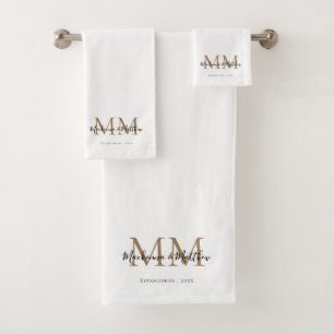 Moderne Elegant Pas getrouwd Black Gold White Mono Bad Handdoek