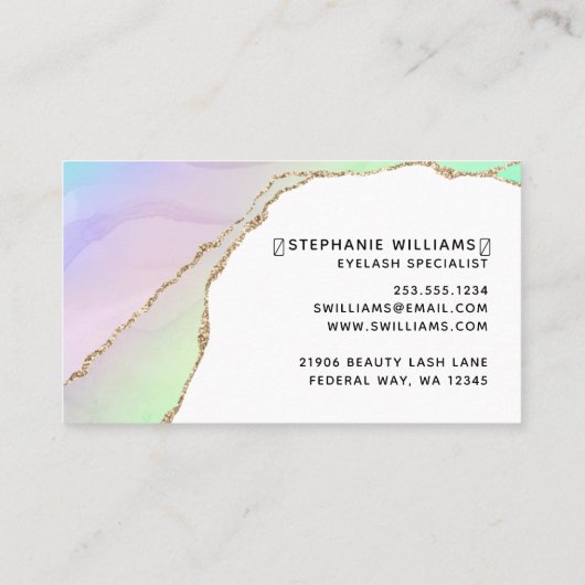 Moderne Elegant pastel Rainbow Gold Agate Lashes Visitekaartje (Achterkant)