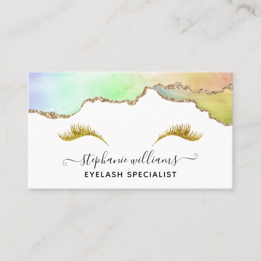 Moderne Elegant pastel Rainbow Gold Agate Lashes Visitekaartje (Voorkant)