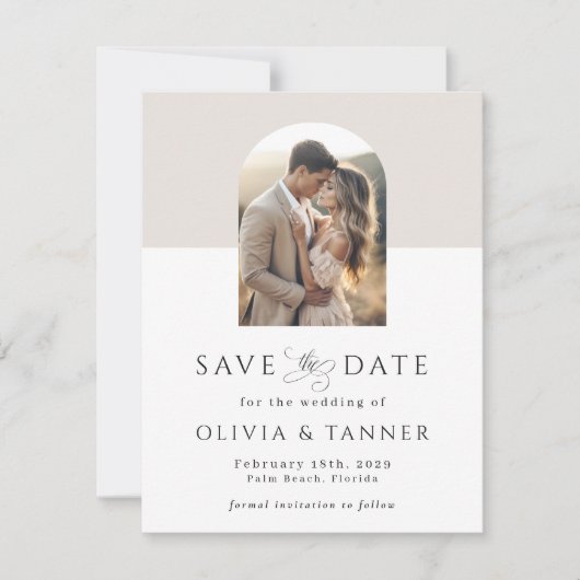 Moderne Elegant Photo Arch QR-code Bewaar de datum Save The Date (Voorkant)