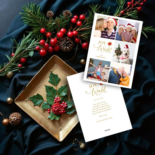 Moderne Elegant Poinsettias Collage 5 Foto's Famil Feestdagenkaart