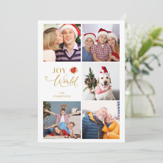 Moderne Elegant Poinsettias Collage 5 Foto's Famil Feestdagenkaart (Staand voorkant)