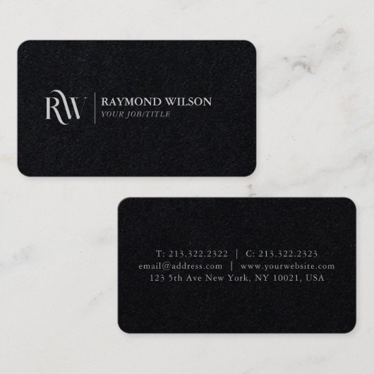 Moderne Elegant Premium Black en White Monogramed Visitekaartje (Voorkant / Achterkant)