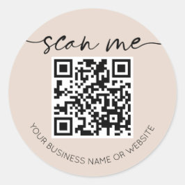 Moderne Elegant QR-code beige Ronde Sticker