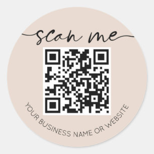 Moderne Elegant QR-code beige Ronde Sticker