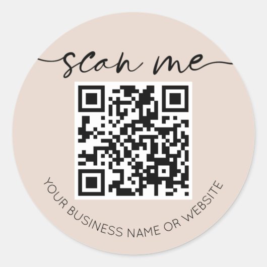 Moderne Elegant QR-code beige Ronde Sticker (Voorkant)