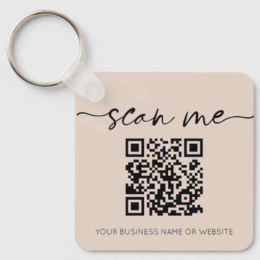 Moderne Elegant QR Code Business Beige Sleutelhang Sleutelhanger (Voorkant)