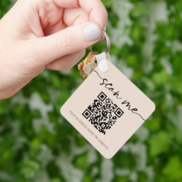 Moderne Elegant QR Code Business Beige Sleutelhang Sleutelhanger