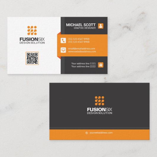 Moderne Elegant QR-code - oranje Visitekaartje (Voorkant / Achterkant)