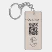 Moderne Elegant QR Code Tan Sleutelhanger (Voorkant Links)