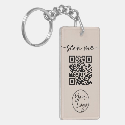 Moderne Elegant QR Code Tan Sleutelhanger (Voorkant Links)