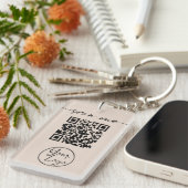 Moderne Elegant QR Code Tan Sleutelhanger (Voorkant Rechts)