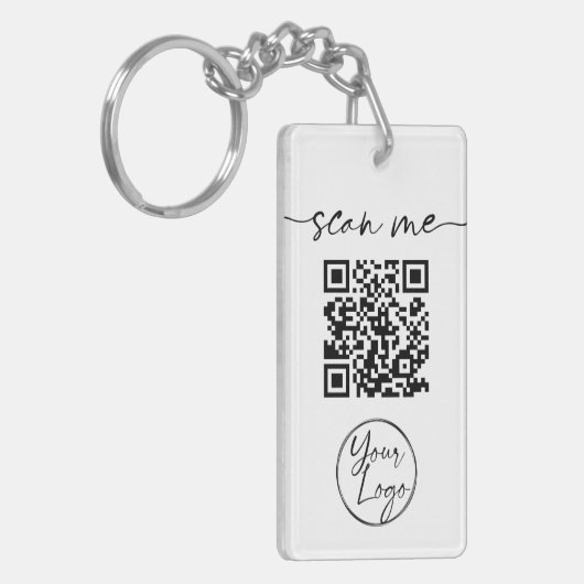 Moderne Elegant QR Code White Sleutelhanger (Voorkant Links)