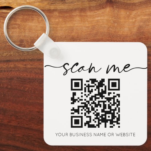 Moderne Elegant QR Code White Sleutelhanger (Voorkant)