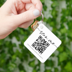 Moderne Elegant QR Code White Sleutelhanger