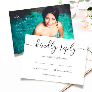 Moderne Elegant Quinceanera 15e verjaardag Foto RSVP Kaartje