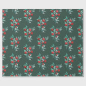 Moderne Elegant Red Berries op donkerkergroene ker Cadeaupapier (Vlak)