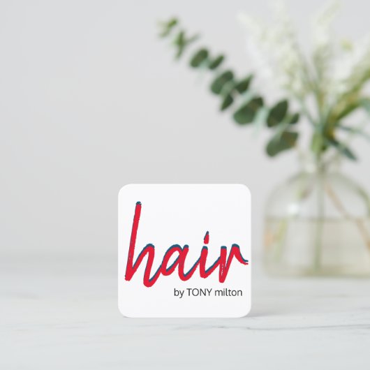 Moderne Elegant Red Blue Hair Stylist Vierkante Visitekaartje (Staand voorkant)