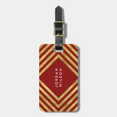 Moderne Elegant Red Faux Gold Geometric Lines Bagagelabel (Voorkant verticaal)