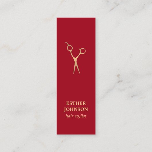 Moderne Elegant Red Faux Gold Scissor Mini Visitekaartje (Voorkant)