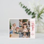 Moderne Elegant Red Five Photo Collage Kerstmis Feestdagenkaart (Staand voorkant)