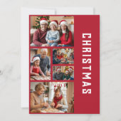 Moderne Elegant Red Five Photo Collage Kerstmis Feestdagenkaart (Voorkant)