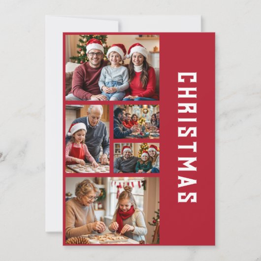Moderne Elegant Red Five Photo Collage Kerstmis Feestdagenkaart (Voorkant)
