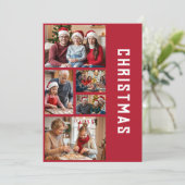 Moderne Elegant Red Five Photo Collage Kerstmis Feestdagenkaart (Staand voorkant)