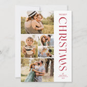 Moderne Elegant Red Five Photo Collage Kerstmis Feestdagenkaart (Voorkant)
