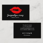 Moderne Elegant Red Lips Makeup Artist Plain Black Visitekaartje (Voorkant / Achterkant)