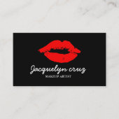 Moderne Elegant Red Lips Makeup Artist Plain Black Visitekaartje (Voorkant)