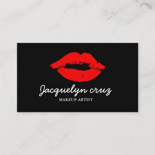 Moderne Elegant Red Lips Makeup Artist Plain Black Visitekaartje (Voorkant)