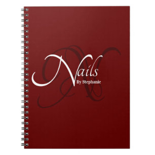 Moderne Elegant Red Monogram Typografie Nagelkunst Notitieboek