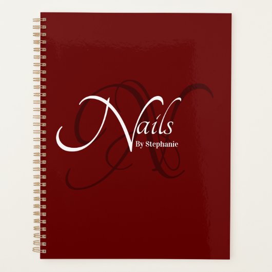 Moderne Elegant Red Monogram Typografie Nagelkunst Planner (Voorkant)