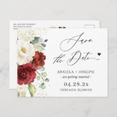 Moderne Elegant Red White Floral sla de datum op Briefkaart (Voorkant / Achterkant)
