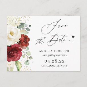 Moderne Elegant Red White Floral sla de datum op Briefkaart