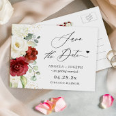 Moderne Elegant Red White Floral sla de datum op Briefkaart