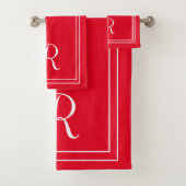Moderne Elegant Red & White Monogram Bath-handdoek Bad Handdoek (Insitu)
