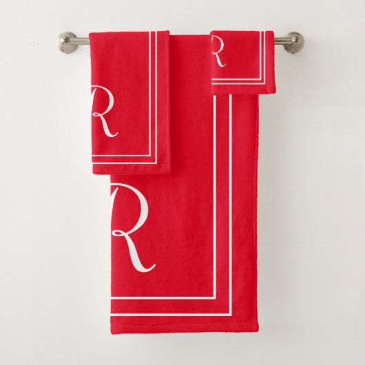 Moderne Elegant Red & White Monogram Bath-handdoek Bad Handdoek (Insitu)