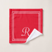 Moderne Elegant Red & White Monogram Bath-handdoek Bad Handdoek (Wasdoekje)