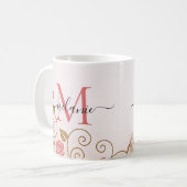 Moderne Elegant Roos Gold Glitter Monogram Script Koffiemok (Voorkant links)