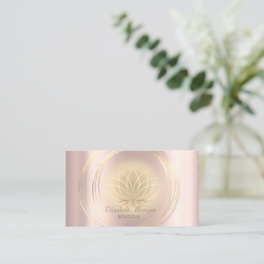 Moderne Elegant Roos Gold, Gold Circles Lotus Visitekaartje (Staand voorkant)