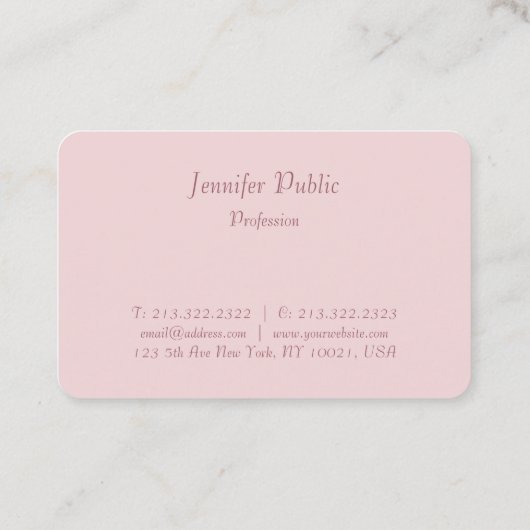 Moderne Elegant Roos Gold Hand Script Sjabloon Visitekaartje (Achterkant)