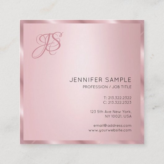 Moderne Elegant Roos Gold Monogram Sjabloon Vierkante Visitekaartje (Achterkant)