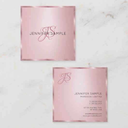 Moderne Elegant Roos Gold Monogram Sjabloon Vierkante Visitekaartje (Voorkant / Achterkant)