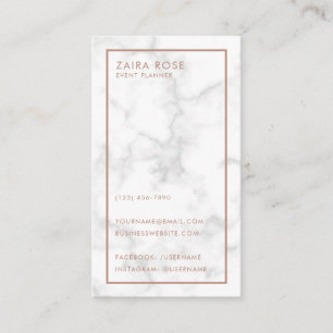 Moderne Elegant Roos Gold Script Marble Visitekaartje