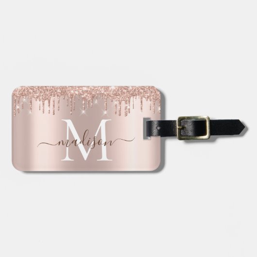 Moderne Elegant Roos Gouden Glitter Bagagelabel (Voorkant horizontaal)