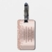 Moderne Elegant Roos Gouden Glitter Bagagelabel (Achterkant verticaal)